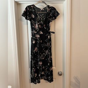 Socialite Black Floral Midi Wrap Dress